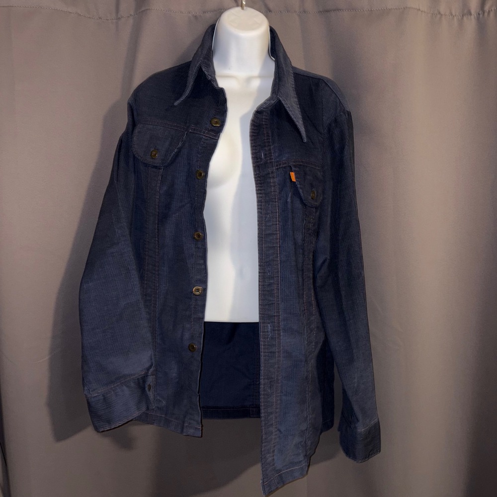Vintage 70s Levis Panatela Tops Orange Tab Corduroy Shirt Jacket Navy Blue Large